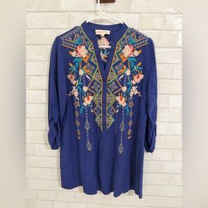 Luna Moon Anthropologie Embroidered Floral Tunic bohemian embroidered #3041